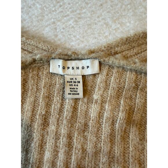 Topshop Womens Tan Oversized Long Cardigan Size Small Open Front Grandma Core - Picture 6 of 10